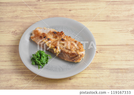 Grilled mahi-mahi with green onion and miso Grilled mahi-mahi with green onion and miso 119167333