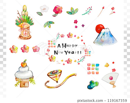 Watercolor New Year's card material 119167359