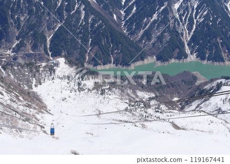 View of Kurobedaira from Daikanbo Station on the Tateyama Ropeway in early May on the Tateyama Kurobe Alpine Route View of Kurobedaira from Daikanbo Station on the Tateyama Ropeway in early May on the Tateyama Kurobe Alpine Route 119167441