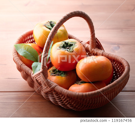 Taste of autumn Persimmons in a fruit basket (wood grain background) Persimmon fruit Persimmon Fruit Taste of autumn Persimmons in a fruit basket (wood grain background) Persimmon fruit Persimmon Fruit 119167456