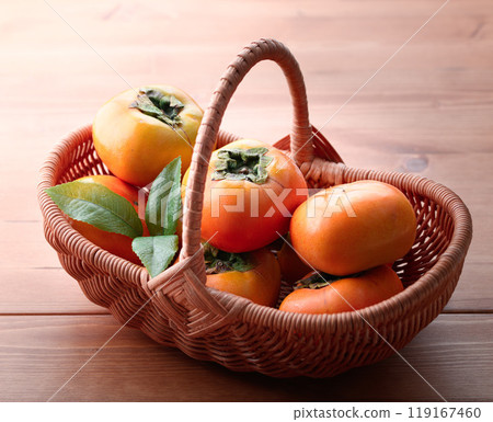 Taste of autumn Persimmons in a fruit basket (wood grain background) Persimmon fruit Persimmon Fruit Taste of autumn Persimmons in a fruit basket (wood grain background) Persimmon fruit Persimmon Fruit 119167460