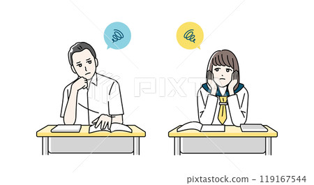 Illustration of male and female high school students having trouble studying 119167544