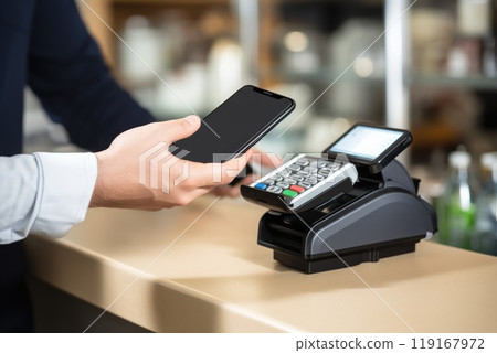 Contactless method: cashless payment using credit card, nfc phone, facilitating quick, secure transactions, eliminating need for physical cash, promoting efficient digital financial operations. Contactless method: cashless payment using credit card, nfc phone, facilitating quick, secure transactions, eliminating need for physical cash, promoting efficient digital financial operations. 119167972