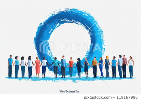 Health advocacy: World Diabetes Day emphasizing role of pancreas in diabetes, raising global awareness, encouraging proactive measures for prevention, early detection, better disease management. 119167986