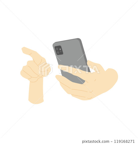 Color line illustration of a hand clicking a smartphone 5 119168271