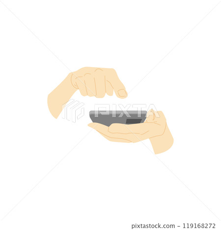 Color line illustration of a hand clicking a smartphone 6 119168272
