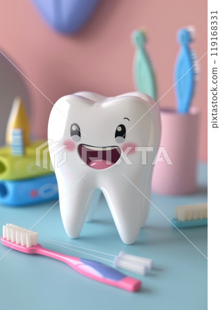 Essential dental hygiene: toothbrush and teeth in focus, significance of oral care, effective brushing for cavity prevention, overall mouth health, daily dental routines for radiant smile. 119168331
