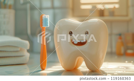 Essential dental hygiene: toothbrush and teeth in focus, significance of oral care, effective brushing for cavity prevention, overall mouth health, daily dental routines for radiant smile. 119168363