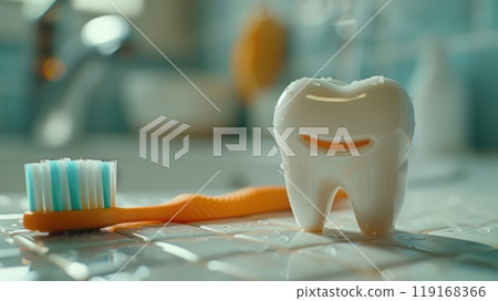 Comprehensive oral care: toothbrush cleaning teeth, importance of dental hygiene, focus on maintaining healthy gums, bright smile through proper brushing techniques, routine care. Comprehensive oral care: toothbrush cleaning teeth, importance of dental hygiene, focus on maintaining healthy gums, bright smile through proper brushing techniques, routine care. 119168366
