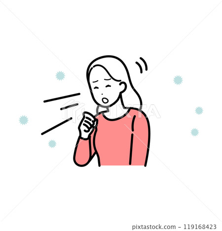 一個感覺不舒服並且咳嗽的女人的插圖 一個感覺不舒服並且咳嗽的女人的插圖 119168423