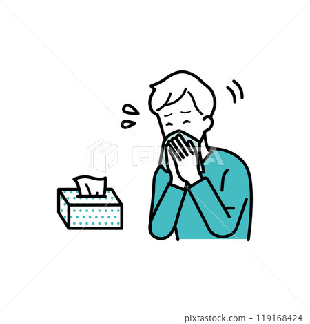 一個男人覺得不舒服擤鼻涕的插圖 一個男人覺得不舒服擤鼻涕的插圖 119168424