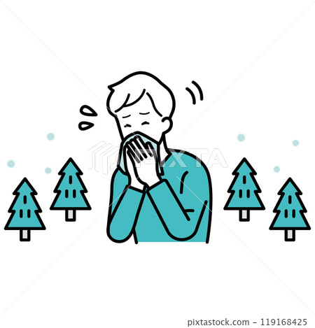 Illustration of a man suffering from pollen allergies Illustration of a man suffering from pollen allergies 119168425