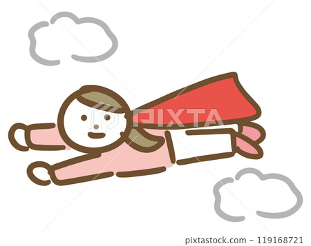 A woman with a cloak flying in the sky A woman with a cloak flying in the sky 119168721