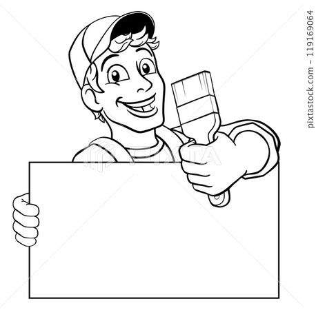 Painter Decorator Paint Brush Cartoon Handy Man 119169064