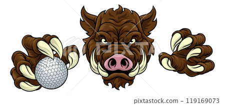 Boar Wild Hog Razorback Warthog Pig Golf Mascot Boar Wild Hog Razorback Warthog Pig Golf Mascot 119169073