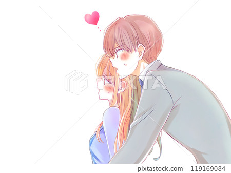 Male and female office workers hugging each other from behind Male and female office workers hugging each other from behind 119169084