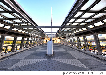 People crossing the Odaiba Teleport Bridge 119169121