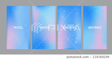 Gradient Winter Background with snowflakes. Set of trendy abstract neon templates. Cold fluid wave design. Modern vector. Pastel minimalist backdrop for posts or banners. Blue, purple and pink colors Gradient Winter Background with snowflakes. Set of trendy abstract neon templates. Cold fluid wave design. Modern vector. Pastel minimalist backdrop for posts or banners. Blue, purple and pink colors 119169294