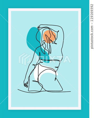 Line woman. Curvy body girl. Female figure in bikini lingerie. Outline hand drawing people. Card design or poster, wall art and print. Plus size character, overweight portrait, vector illustration Line woman. Curvy body girl. Female figure in bikini lingerie. Outline hand drawing people. Card design or poster, wall art and print. Plus size character, overweight portrait, vector illustration 119169392