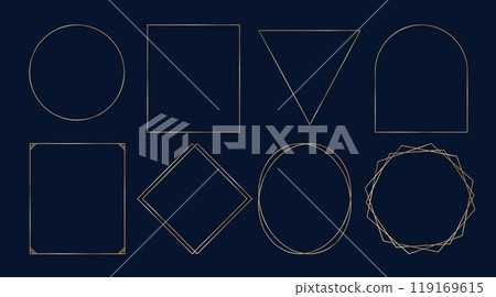 Set of geometric gold frame on dark background. Gold border, design element for decoration card, certificate, grand opening, party invitation 119169615