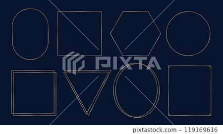 Simple abstract golden frames on dark background. Gold borders for wedding invitation elements, card decoration. Vector illustration 119169616