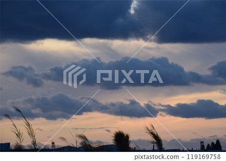 Twilight sky by the river Twilight sky by the river 119169758