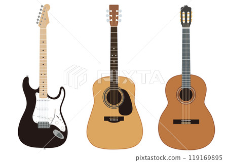 Electric guitar, acoustic guitar and classical guitar Electric guitar, acoustic guitar and classical guitar 119169895
