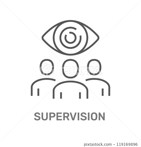 This image represents the concept of supervision, depicting an eye overseeing a group of people. It symbolizes observation, guidance, and oversight within a group or organization This image represents the concept of supervision, depicting an eye overseeing a group of people. It symbolizes observation, guidance, and oversight within a group or organization 119169896