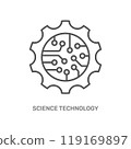 The image depicts a gear with a circuit board pattern inside, symbolizing science and technology, particularly related to the fusion of engineering, electronics, and digital innovation. 119169897