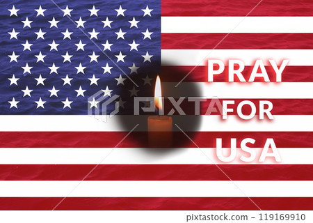 A solemn scene in Milton, Florida, where a single candle burns next to an American flag, symbolizing hope amidst tragedy. The community gathers in prayer after devastating events A solemn scene in Milton, Florida, where a single candle burns next to an American flag, symbolizing hope amidst tragedy. The community gathers in prayer after devastating events 119169910