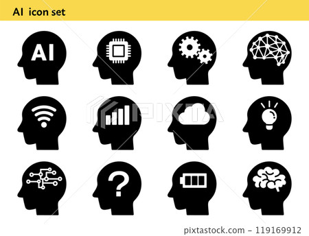 Artificial intelligence icon set (monochrome) Artificial intelligence icon set (monochrome) 119169912