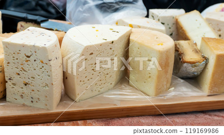 Cheese Wheels for Sale at the Counter Cheese Wheels for Sale at the Counter 119169986