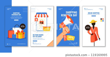 Shopping Reminder Day Social Media Stories Flat Cartoon Hand Drawn Templates Background Illustration 119169995