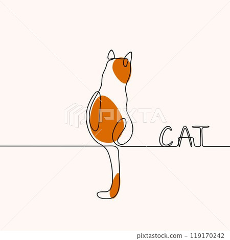 Continuous line drawing of sitting cat. Minimalist black linear sketch isolated on white background. 119170242