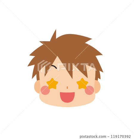 Emoticon illustration of a cute little boy with starry eyes, icon, face, facial expression, white background, vector 119170392