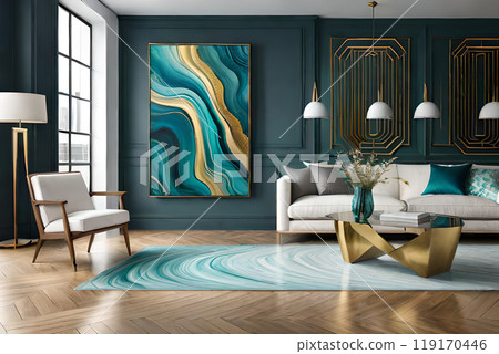 Living room illustration 3D rendering AI digitally generated image 119170446