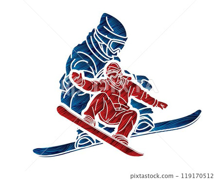 Group of Extreme Sport Players Snowboard Players Snowboarder Mix Action Cartoon Graphic Vector 119170512