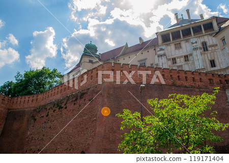 Ancient facade of the building Wawel Castle City of Krakow Poland Ancient facade of the building Wawel Castle City of Krakow Poland 119171404