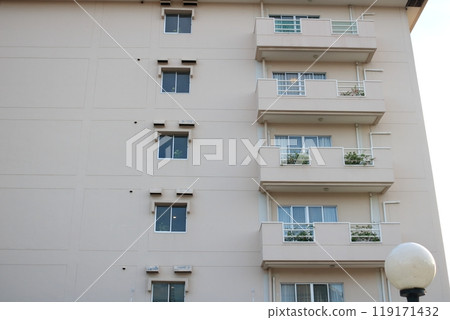 Balcony row of modern building and detail. 119171432