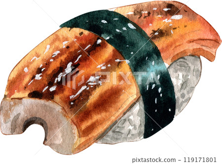 Unagi sushi, Grilles eel sushi, japanese food, hand-drawn watercolor painting illustration 119171801