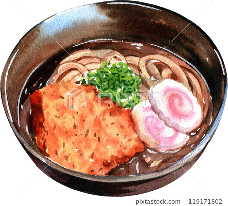Udon pork katsu soyu japanese food, hand-drawn watercolor painting illustration Udon pork katsu soyu japanese food, hand-drawn watercolor painting illustration 119171802