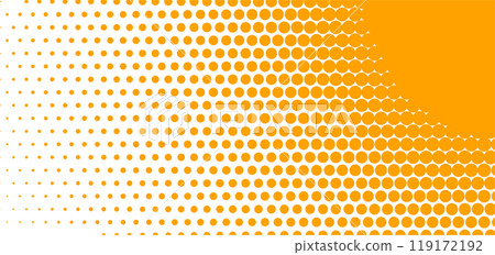 A vibrant halftone pattern features varying sizes of circles in shades of orange. Vector illustration A vibrant halftone pattern features varying sizes of circles in shades of orange. Vector illustration 119172192