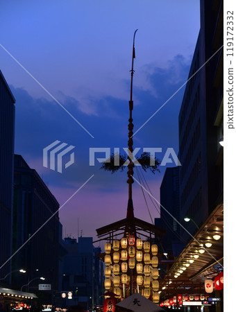 Gion Festival, Nagatoboko floats at dusk during the Yoiyama festival 119172332