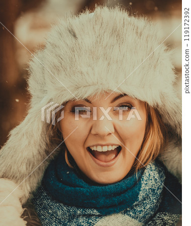 Female wearing warm outfit during winter 119172392