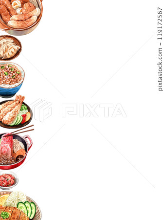 Traditional Japanese Cuisine food ,Assorted Dishes, watercolor painting hand-drawn illustration 119172567