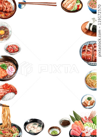 Traditional Japanese Cuisine food ,Assorted Dishes, watercolor painting hand-drawn illustration 119172570
