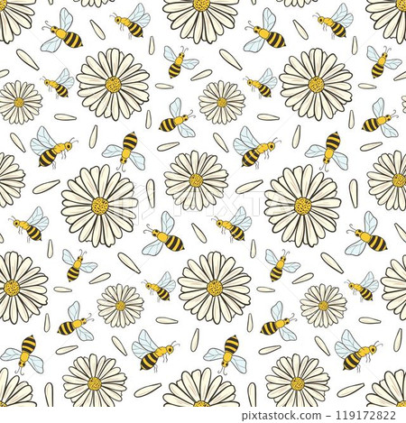 Honey bees and chamomile flowers seamless pattern Honey bees and chamomile flowers seamless pattern 119172822