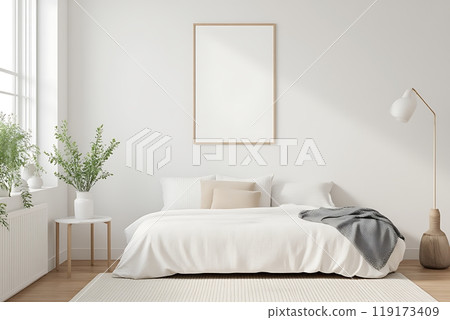 Mock-up frame in the Realistic home bedroom background, with natural rattan furniture, 3d render (7).jpg 119173409