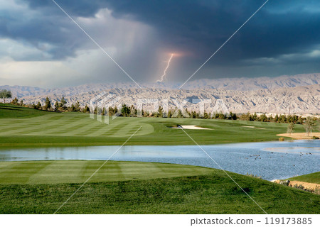 golf courseat sunset  in palm springs, california 119173885