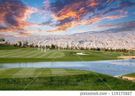 golf courseat sunset  in palm springs, california 119173887